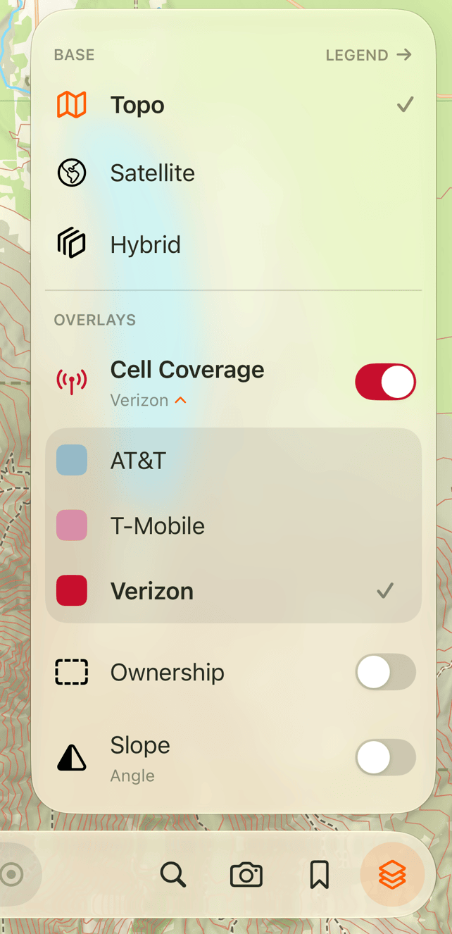 The carrier list with Verizon selected.