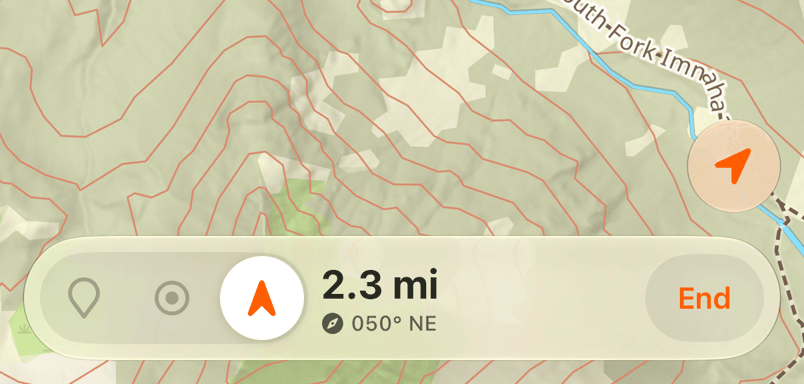 Navigate selected, with all three modes available on the left and directions on the right.