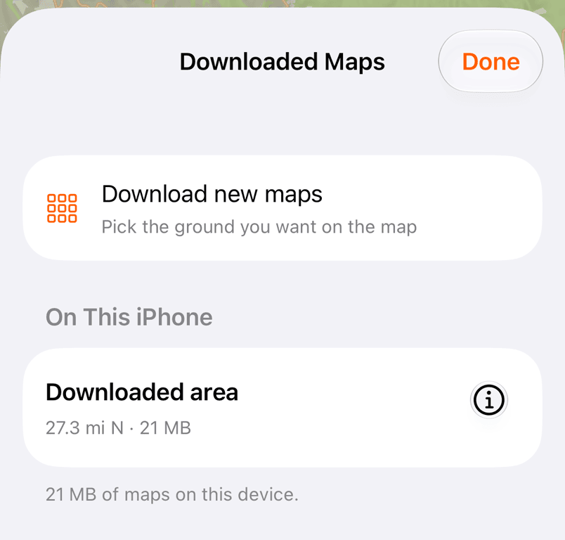A completed download, with its distance and storage size.
