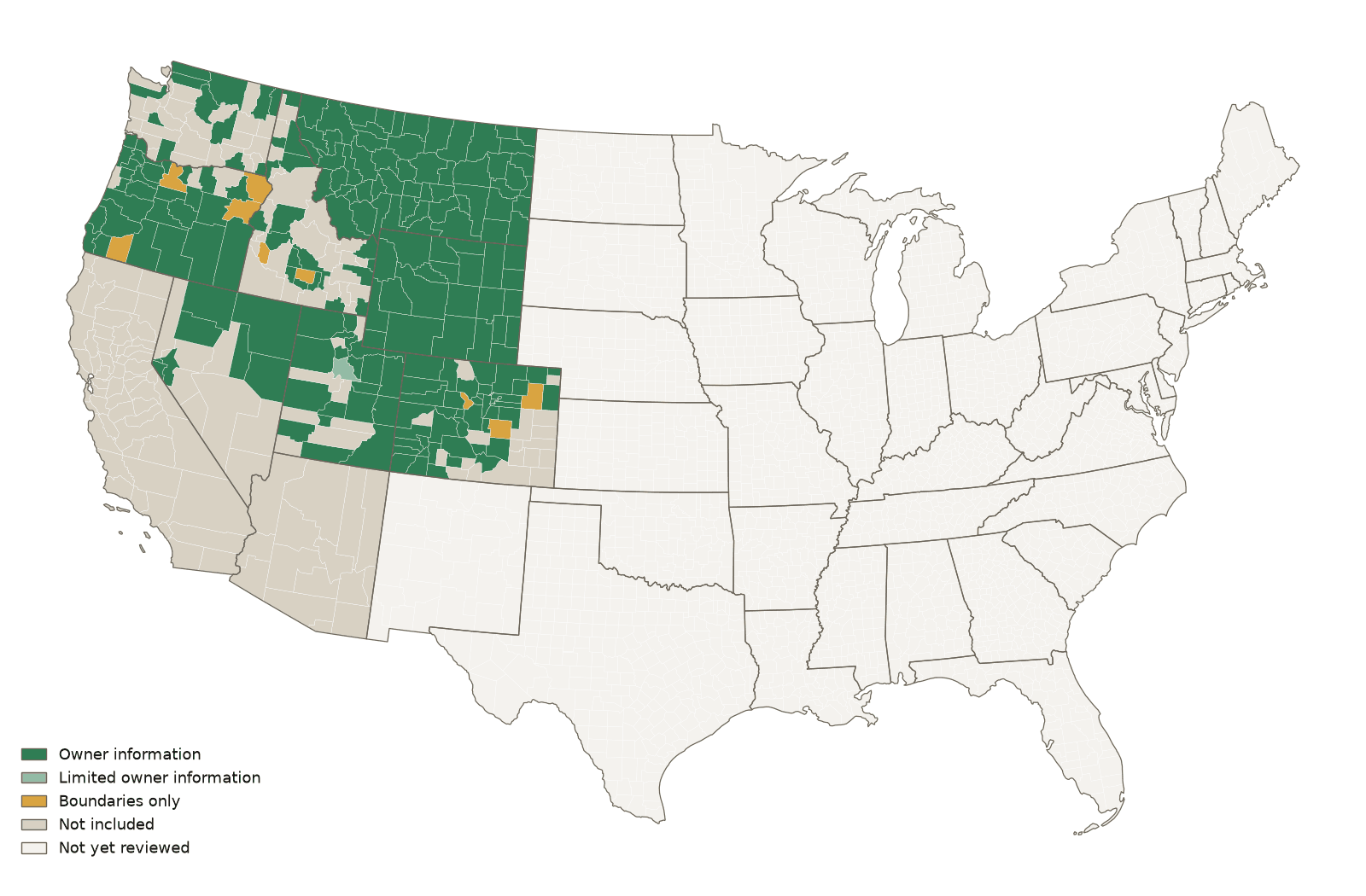 Parcel data included in Glassing by county. Individual owner names are not shown.