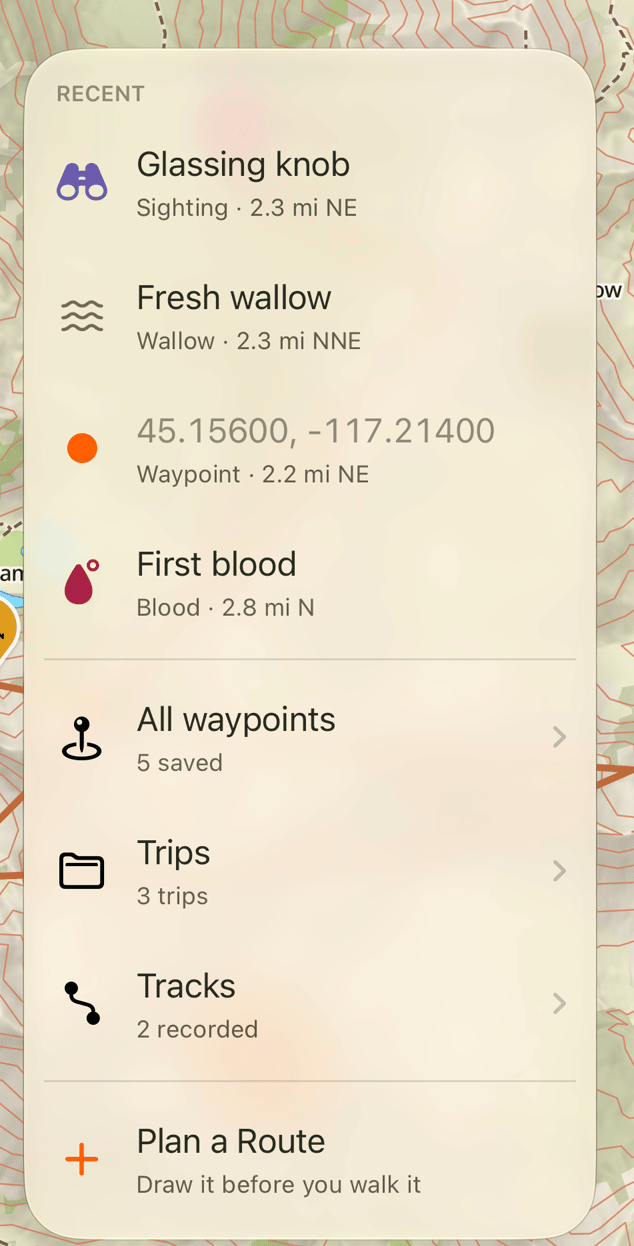 Saved items, lists, and Plan a Route.