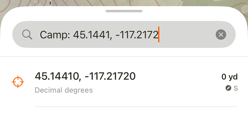 Search recognizes the coordinate inside the message.